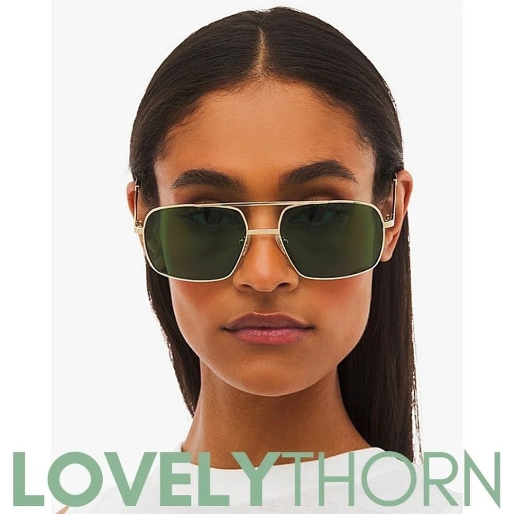 WE WORE WHAT // ltd ed square gold metal frame green lens sunglasses